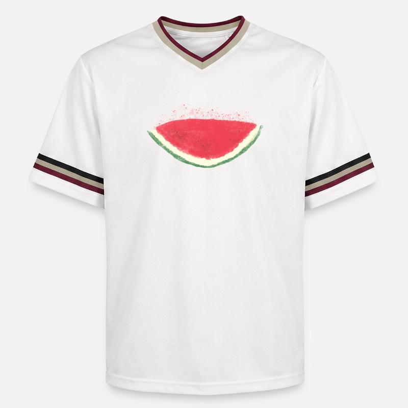 Melon, pastèque, aquarelle - T-shirt de foot unisexe en mesh - blanc cassé/bordeaux