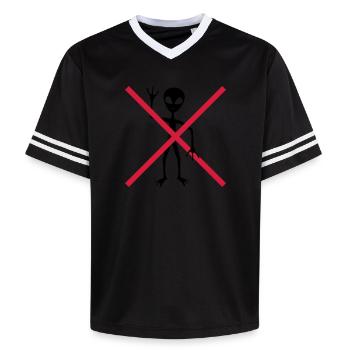 Forbidden shield of extraterrestrial visitors - Unisex Football Style Mesh T-Shirt - offwhite/burgundy - Front - AI Model Male 178 light (178cm) & AI Model Male 178 dark (178cm)