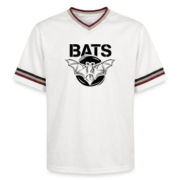 Bats Symbol Logo Bat Illustration Graphic - Unisex Football Style Mesh T-Shirt - offwhite/burgundy - Front - AI Model Male 178 light (178cm) & AI Model Male 178 dark (178cm)
