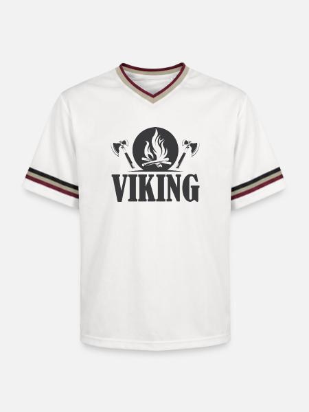 viking icon axe symbol fire graphic - Unisex Football Style Mesh T-Shirt - offwhite/burgundy
