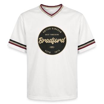 Bradford Vintage Circular Badge - Unisex Football Style Mesh T-Shirt - Offwhite/Bordeaux - Vorne - AI Model Male 178 light (178cm) & AI Model Male 178 dark (178cm)