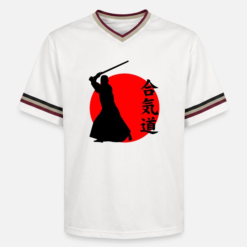 Aïkido - T-shirt de foot unisexe en mesh - blanc cassé/bordeaux