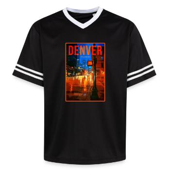 Denver Neonnacht: Regen in der Stadt - Unisex Football Style Mesh T-Shirt - Offwhite/Bordeaux - Vorne - AI Model Male 178 light (178cm) & AI Model Male 178 dark (178cm)
