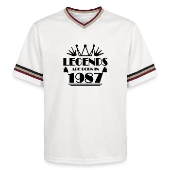 1987 - Jahrgang 1987 - Unisex Football Style Mesh T-Shirt - Offwhite/Bordeaux - Vorne - AI Model Male 178 light (178cm) & AI Model Male 178 dark (178cm)