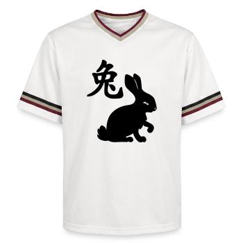 Lapin à caractère chinois avec image de lapin - T-shirt de foot unisexe en mesh - blanc cassé/bordeaux - Devant - AI Model Male 178 light (178cm) & AI Model Male 178 dark (178cm)