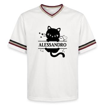 T-Shirt Alessandro T-Shirt Katze Geschenkidee Katze Katze - Unisex Football Style Mesh T-Shirt - Offwhite/Bordeaux - Vorne - AI Model Male 178 light (178cm) & AI Model Male 178 dark (178cm)