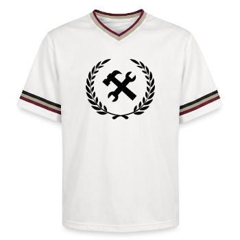 Tool logo for construction worker - Unisex Football Style Mesh T-Shirt - offwhite/burgundy - Front - AI Model Male 178 light (178cm) & AI Model Male 178 dark (178cm)