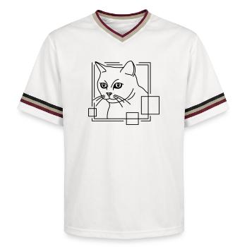 Chat en forme géométrique - Conception d’art au trait - T-shirt de foot unisexe en mesh - blanc cassé/bordeaux - Devant - AI Model Male 178 light (178cm) & AI Model Male 178 dark (178cm)