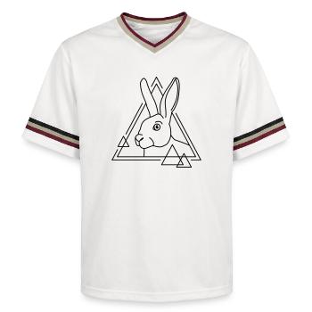 Rabbit in geometric shape - line art design - Unisex Football Style Mesh T-Shirt - offwhite/burgundy - Front - AI Model Male 178 light (178cm) & AI Model Male 178 dark (178cm)