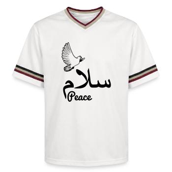 Arab peace with dove peace - Unisex Football Style Mesh T-Shirt - offwhite/burgundy - Front - AI Model Male 178 light (178cm) & AI Model Male 178 dark (178cm)