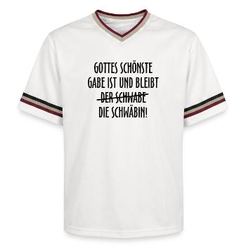 Gottes schönste Gabe ist die Schwäbin (Schwarz) - Unisex Football Style Mesh T-Shirt - Offwhite/Bordeaux - Vorne - AI Model Male 178 light (178cm) & AI Model Male 178 dark (178cm)