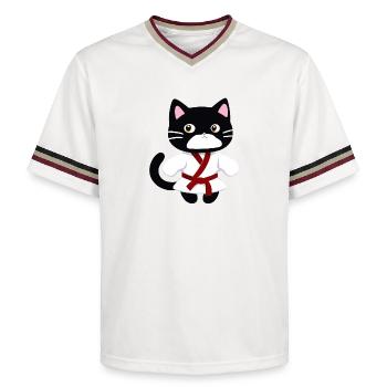 ticker, Happy Colorful Owl wearing Headphones, kaw - Unisex Football Style Mesh T-Shirt - Offwhite/Bordeaux - Vorne - AI Model Male 178 light (178cm) & AI Model Male 178 dark (178cm)