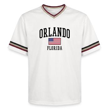 Orlando Florida Design mit USA Flagge - Unisex Football Style Mesh T-Shirt - Offwhite/Bordeaux - Vorne - AI Model Male 178 light (178cm) & AI Model Male 178 dark (178cm)