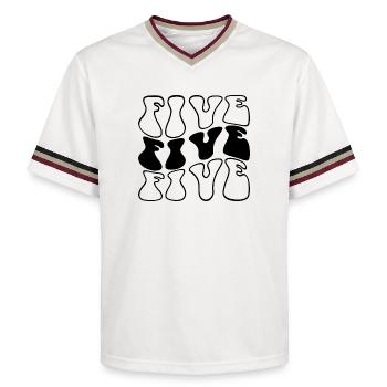 Five 5th Birthday Kids Boys Girls 5 Years Old - Unisex Football Style Mesh T-Shirt - offwhite/burgundy - Front - AI Model Male 178 light (178cm) & AI Model Male 178 dark (178cm)