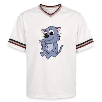Cat Family - Cat with Baby - Unisex Football Style Mesh T-Shirt - offwhite/burgundy - Front - AI Model Male 178 light (178cm) & AI Model Male 178 dark (178cm)
