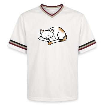 Little cat napping - Unisex Football Style Mesh T-Shirt - offwhite/burgundy - Front - AI Model Male 178 light (178cm) & AI Model Male 178 dark (178cm)