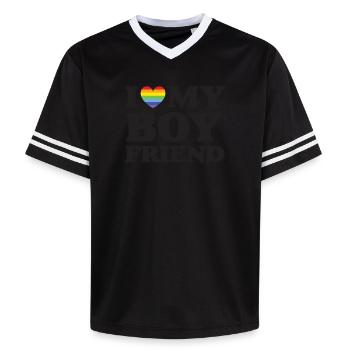 I Love My Boyfriend - LGBTQ - Unisex Football Style Mesh T-Shirt - offwhite/burgundy - Front - AI Model Male 178 light (178cm) & AI Model Male 178 dark (178cm)