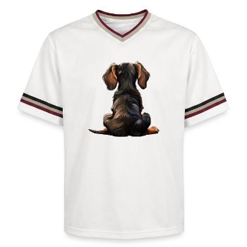 Dackel - Unisex Football Style Mesh T-Shirt - Offwhite/Bordeaux - Vorne - AI Model Male 178 light (178cm) & AI Model Male 178 dark (178cm)