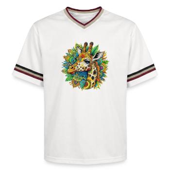 Giraffe decorated with Mandalas - Unisex Football Style Mesh T-Shirt - offwhite/burgundy - Front - AI Model Male 178 light (178cm) & AI Model Male 178 dark (178cm)
