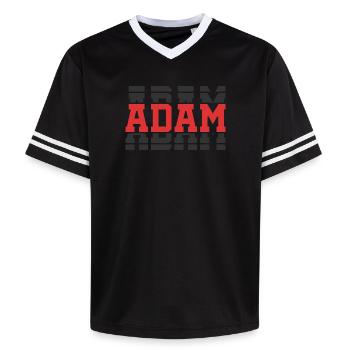 Adam t-shirt t-shirt gift idea stacked text - Unisex Football Style Mesh T-Shirt - offwhite/burgundy - Front - AI Model Male 178 light (178cm) & AI Model Male 178 dark (178cm)