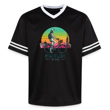 Berlin Skyline Cycling Illustration - Unisex Football Style Mesh T-Shirt - offwhite/burgundy - Front - AI Model Male 178 light (178cm) & AI Model Male 178 dark (178cm)
