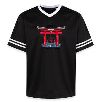 Itsukushima Shrine, Miyajima, Hiroshima. Japan - Unisex Football Style Mesh T-Shirt - offwhite/burgundy - Front - AI Model Male 178 light (178cm) & AI Model Male 178 dark (178cm)