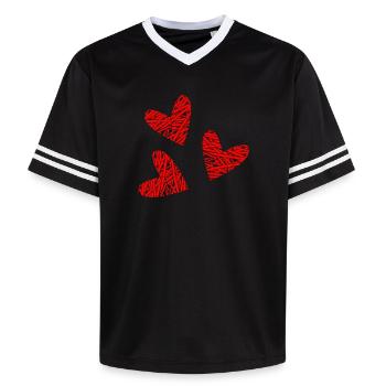 VALENTINE'S DAY. Bachelorette party. I LOVE YOU. I LOVE YOU. LOVE - Unisex Football Style Mesh T-Shirt - offwhite/burgundy - Front - AI Model Male 178 light (178cm) & AI Model Male 178 dark (178cm)