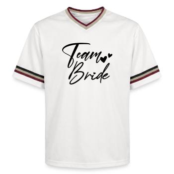 TEAM BRIDE Junggesellenabschied - Unisex Football Style Mesh T-Shirt - Offwhite/Bordeaux - Vorne - AI Model Male 178 light (178cm) & AI Model Male 178 dark (178cm)