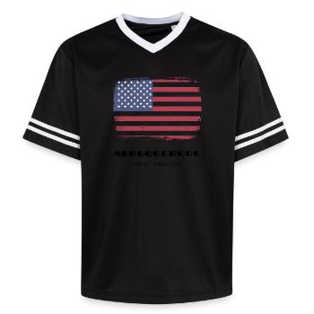 Albuquerque, New Mexico, USA - Unisex Football Style Mesh T-Shirt - offwhite/burgundy - Front - AI Model Male 178 light (178cm) & AI Model Male 178 dark (178cm)