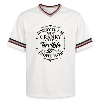 Schreckliche 50er – Humor über die Wechseljahre - Unisex Football Style Mesh T-Shirt - Offwhite/Bordeaux - Vorne - AI Model Male 178 light (178cm) & AI Model Male 178 dark (178cm)