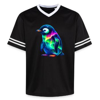 Aurora Borealis Penguin - Unisex Football Style Mesh T-Shirt - offwhite/burgundy - Front - AI Model Male 178 light (178cm) & AI Model Male 178 dark (178cm)