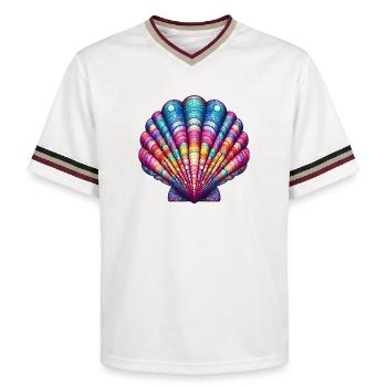 Scallop Shell - Unisex Football Style Mesh T-Shirt - offwhite/burgundy - Front - AI Model Male 178 light (178cm) & AI Model Male 178 dark (178cm)