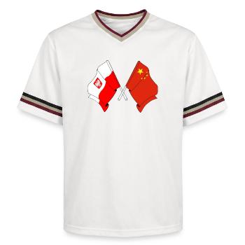 Flag Poland, flag China - Unisex Football Style Mesh T-Shirt - offwhite/burgundy - Front - AI Model Male 178 light (178cm) & AI Model Male 178 dark (178cm)