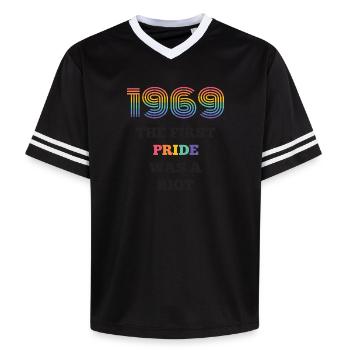 LGBT Pride Month - Die erste Pride war ein Aufruhr - Unisex Football Style Mesh T-Shirt - Offwhite/Bordeaux - Vorne - AI Model Male 178 light (178cm) & AI Model Male 178 dark (178cm)
