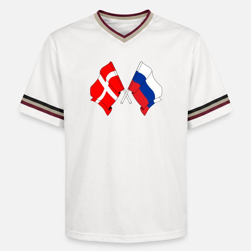 Drapeau Danemark, drapeau Russie - T-shirt de foot unisexe en mesh - blanc cassé/bordeaux