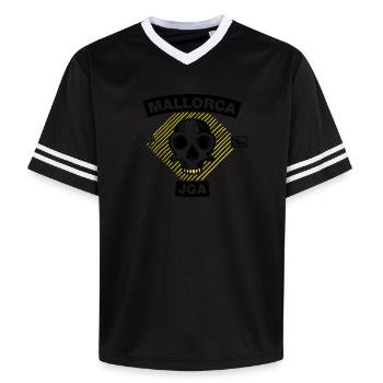Mallorca – JGA unter Palmen - Unisex Football Style Mesh T-Shirt - Offwhite/Bordeaux - Vorne - AI Model Male 178 light (178cm) & AI Model Male 178 dark (178cm)