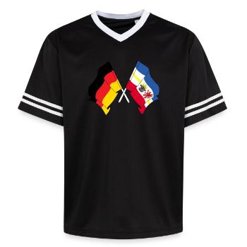 Flag Germany, Mecklenburg Vorpommern - Unisex Football Style Mesh T-Shirt - offwhite/burgundy - Front - AI Model Male 178 light (178cm) & AI Model Male 178 dark (178cm)