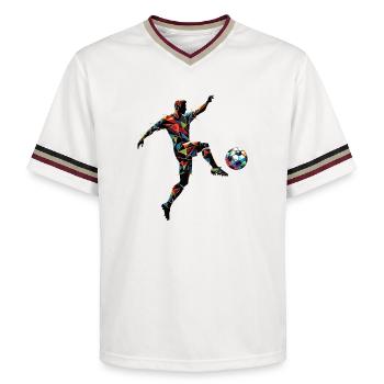 dynamic soccer player playing soccer - Unisex Football Style Mesh T-Shirt - offwhite/burgundy - Front - AI Model Male 178 light (178cm) & AI Model Male 178 dark (178cm)