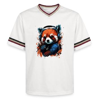 Panda roux mélomane mignon - T-shirt de foot unisexe en mesh - blanc cassé/bordeaux - Devant - AI Model Male 178 light (178cm) & AI Model Male 178 dark (178cm)