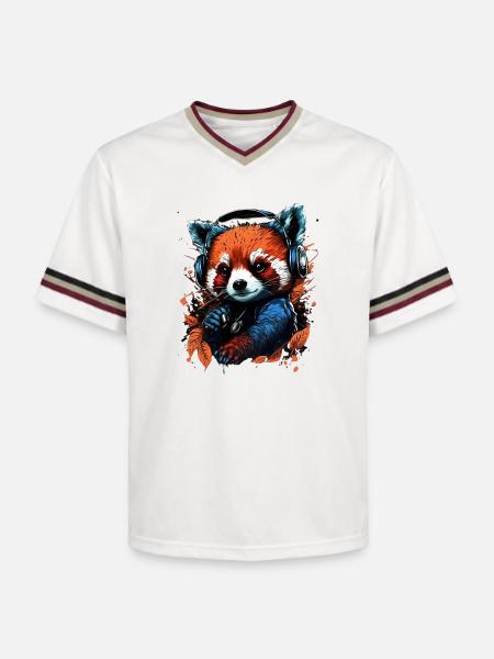 Panda roux mélomane mignon - T-shirt de foot unisexe en mesh - blanc cassé/bordeaux