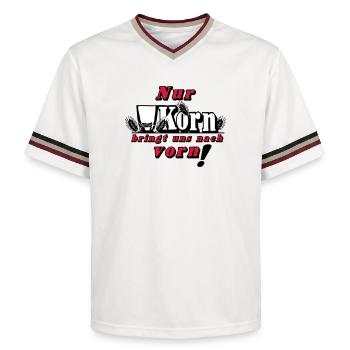 Korn , Party , Weizenkorn ,Nur Korn bringt uns(25) - Unisex Football Style Mesh T-Shirt - Offwhite/Bordeaux - Vorne - AI Model Male 178 light (178cm) & AI Model Male 178 dark (178cm)