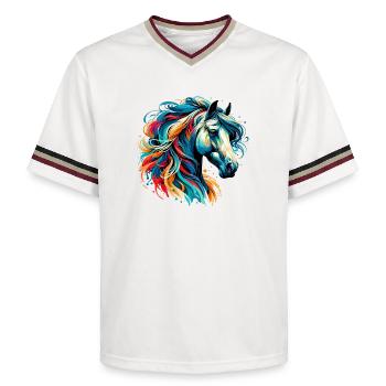 Pferd - Unisex Football Style Mesh T-Shirt - Offwhite/Bordeaux - Vorne - AI Model Male 178 light (178cm) & AI Model Male 178 dark (178cm)