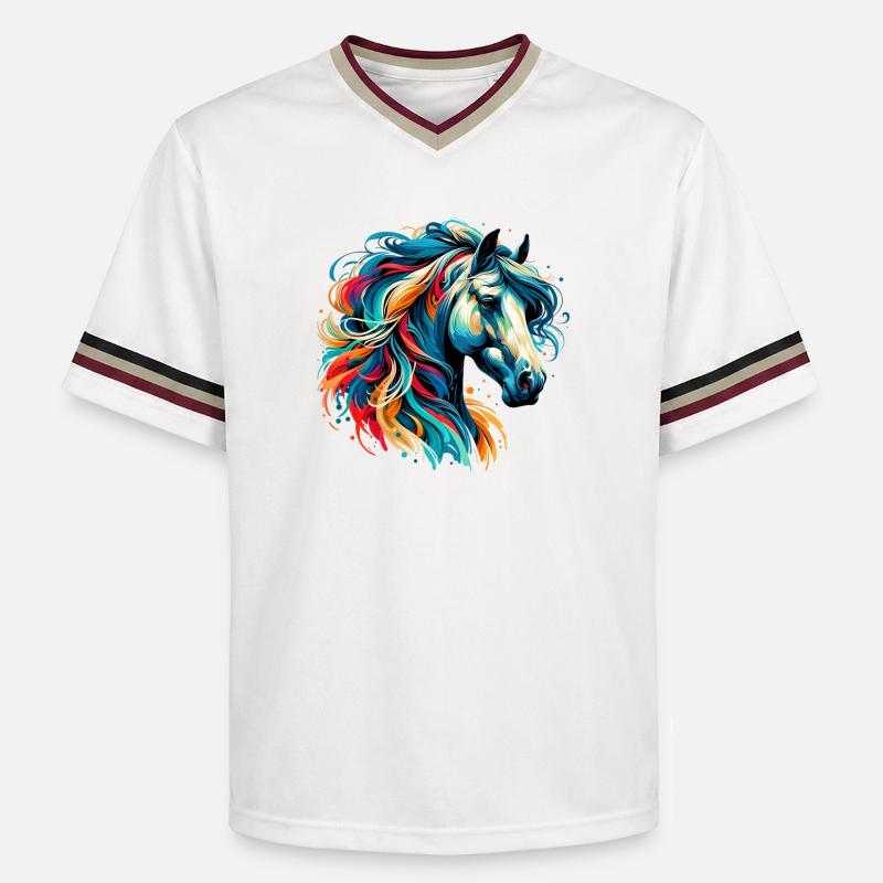 Pferd - Unisex Football Style Mesh T-Shirt - Offwhite/Bordeaux