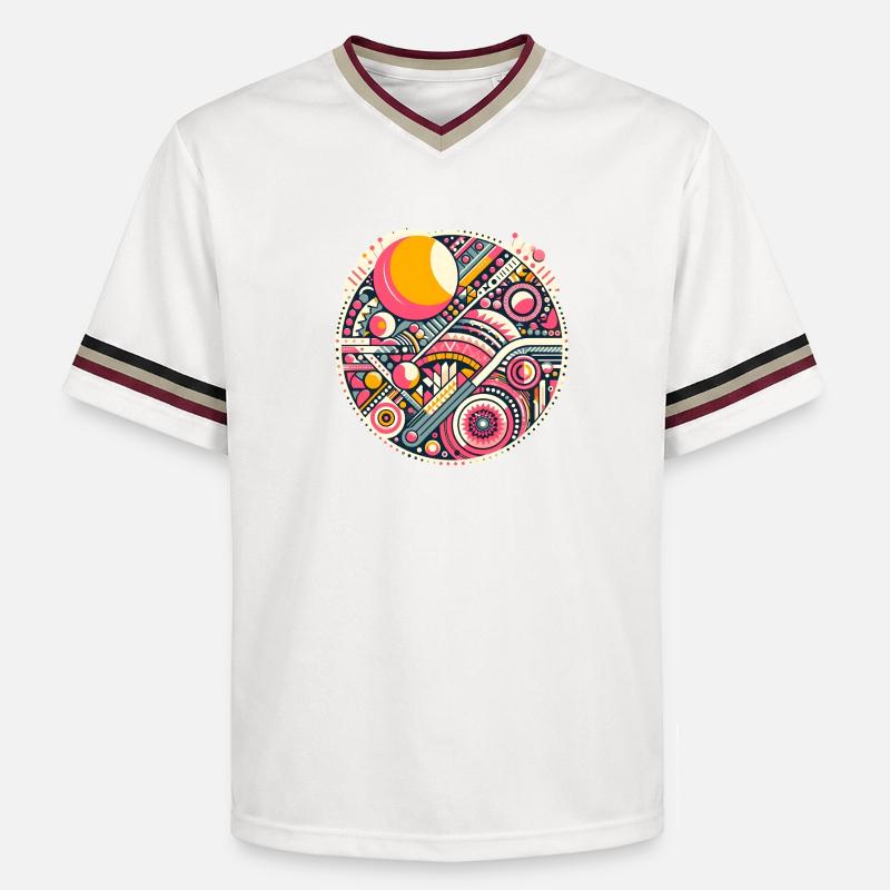 Neon Geometry — Orbit Bloom - Unisex Football Style Mesh T-Shirt - Offwhite/Bordeaux