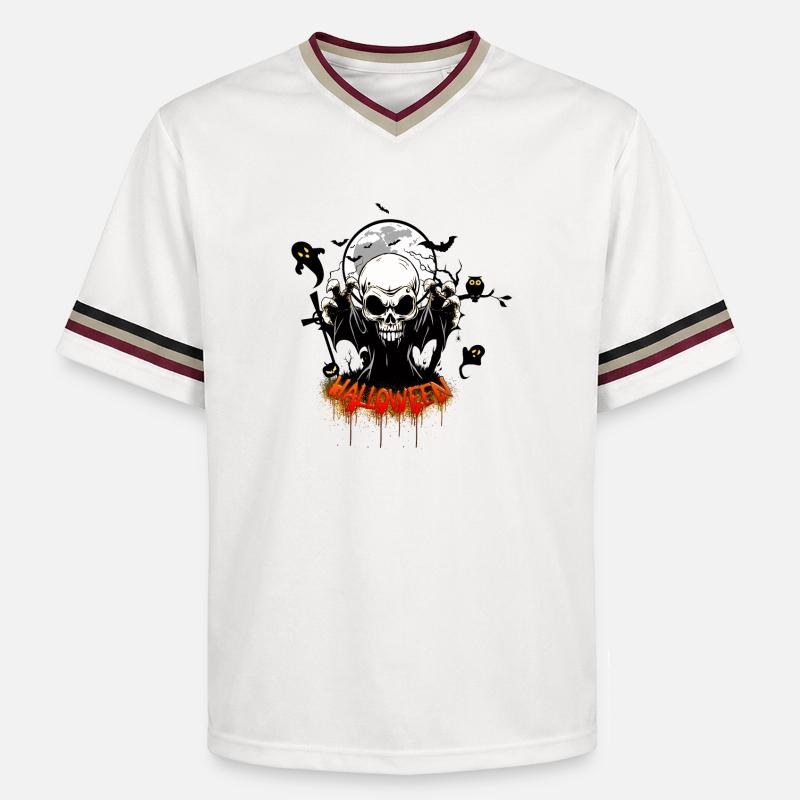 Skull with sharp teeth - Unisex Football Style Mesh T-Shirt - offwhite/burgundy