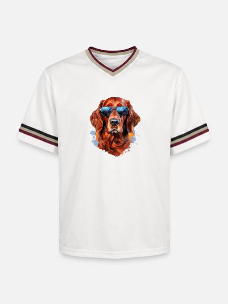 Irish Setter with Sunglasses - Unisex Football Style Mesh T-Shirt - offwhite/burgundy