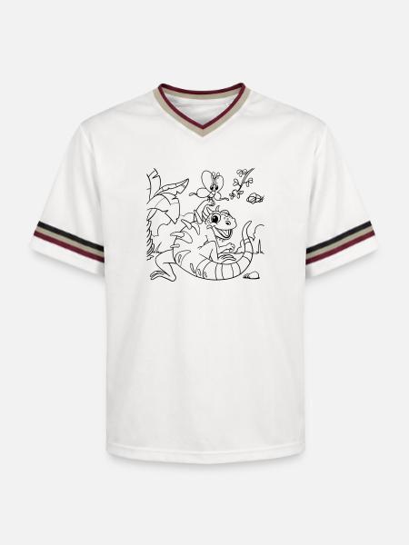 Iguana Jungle Coloring Page Hand Illustrated - Unisex Football Style Mesh T-Shirt - offwhite/burgundy