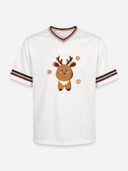 Cute Reindeer with Snowflakes - Unisex Football Style Mesh T-Shirt - offwhite/burgundy
