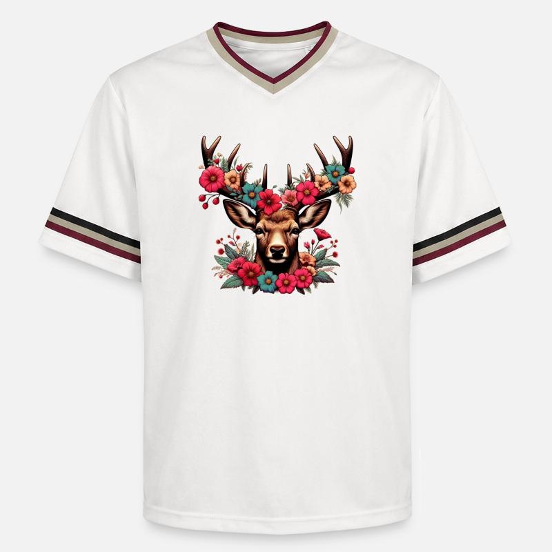Cerf avec des fleurs - T-shirt de foot unisexe en mesh - blanc cassé/bordeaux