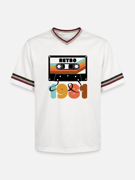 Retro Rainbow 80s Cassette Text - Unisex Football Style Mesh T-Shirt - offwhite/burgundy